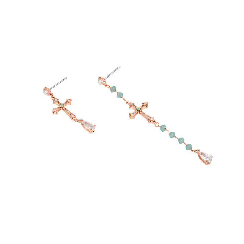 Champagne Asymmetric Cross Tassel Earrings