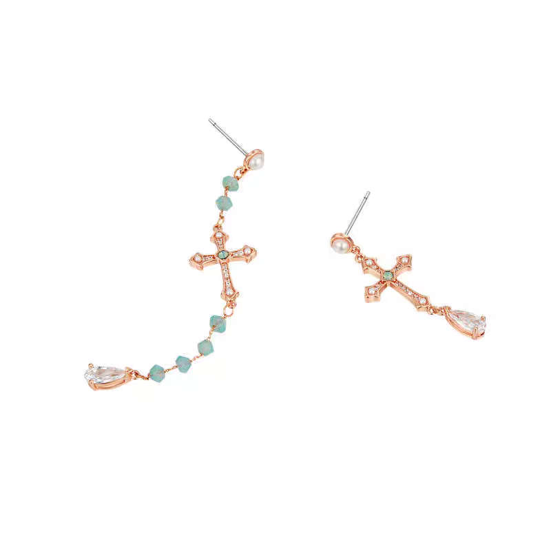 Champagne Asymmetric Cross Tassel Earrings