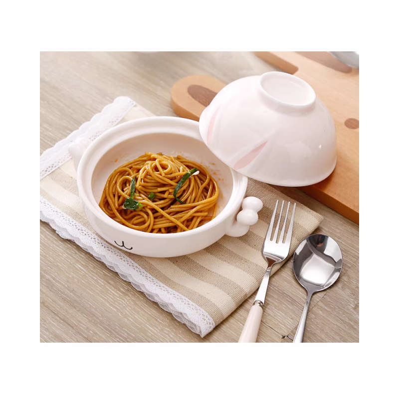 Rabbit shaped double bowl with fork and spoon