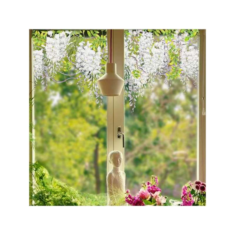 White wisteria flowers translucent window sticker