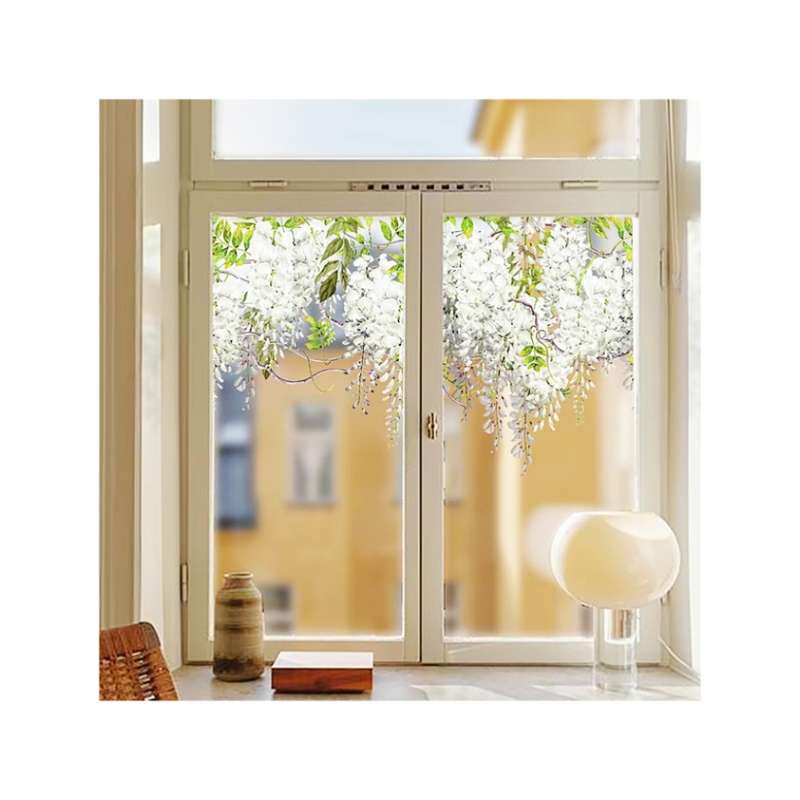 White wisteria flowers translucent window sticker