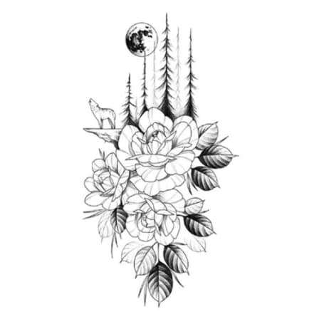 Temporary tattoo sticker The wolf in the rose forest