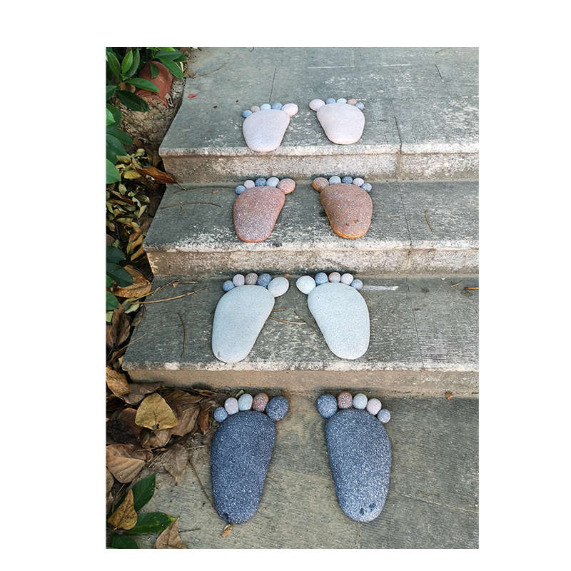 Pair of Stone Feet Garden Decorations - Dark Brown