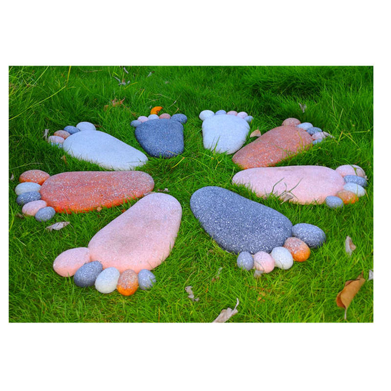 Pair of Stone Feet Garden Decorations - Light Borwn