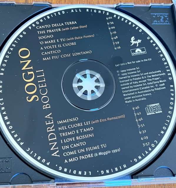 Andrea Bocelli - Sogno (1998, made in Australia) - Polydor 547 222-2