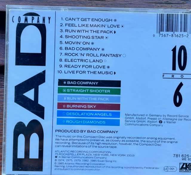 Bad Company - From 10 to 6 (1985, CD made in Germany) Code: 781 625-2