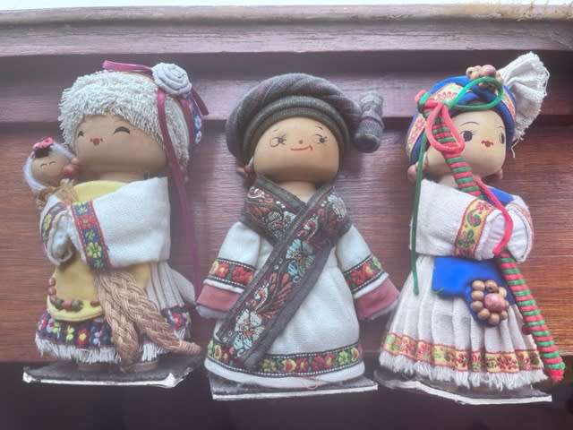 Set of 3 handmade wooden Chinese ethnic dolls