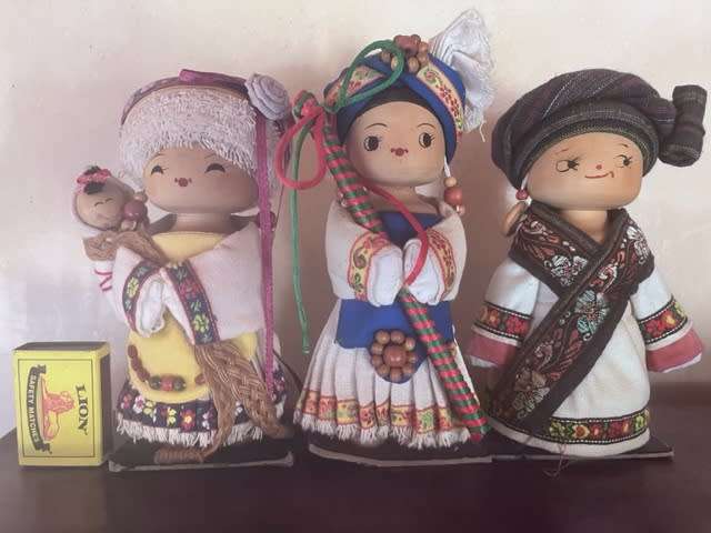 Set of 3 handmade wooden Chinese ethnic dolls