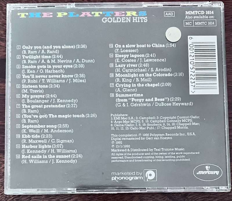 The Platters - Golden Hits CD (MMTCD 1614)