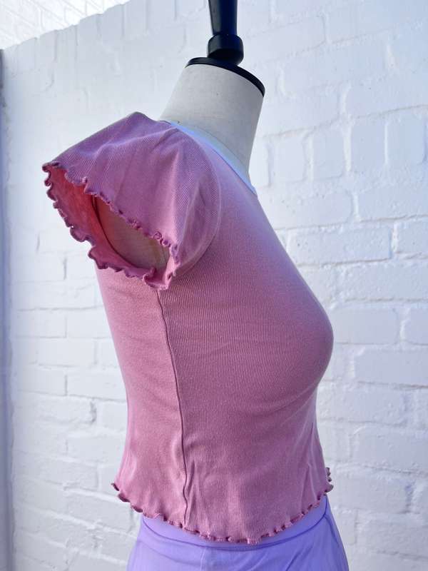 Pink cotton crop top t-shirt with `Honey` logo (size small RT)