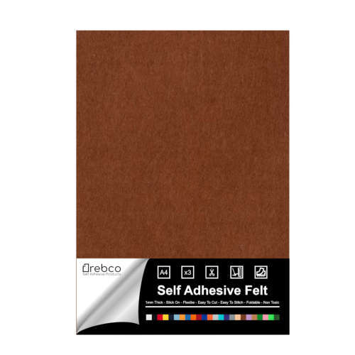 Self Adhesive Felt A4 BROWN - 3 pack