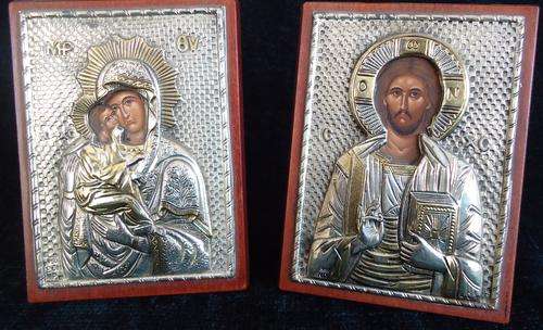 SET BYZANTINE SILVER & GOLD ICONS-HELLENIC ART