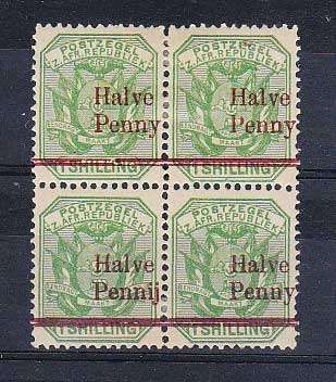 CV ++R800.00 Transvaal UM/MM Pennij for Penny variety block of 4