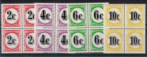 CV ++R400.00 SWA Postage Dues in blocks of 4. SGD58, D59, D61, D62