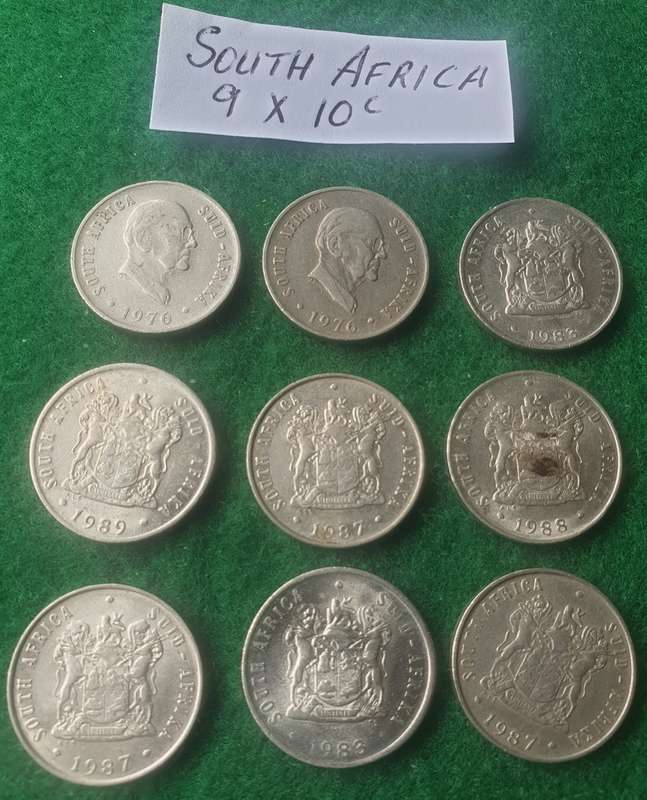 9 x South African 10c coins