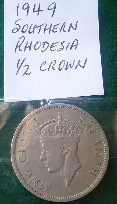 1949 Southern Rhodesia 1/2 crown
