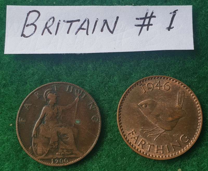 2 x British farthings and 5 x one pennies