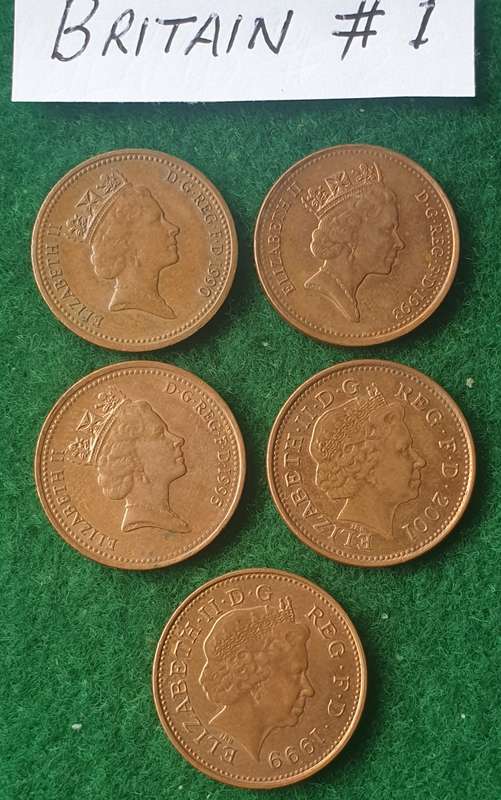 2 x British farthings and 5 x one pennies