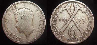 1937 Keydate-Southern Rhodesia 6 pence