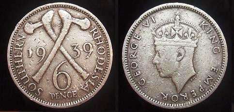 Rare Silver 1939 Southern Rhodesia 6 pence
