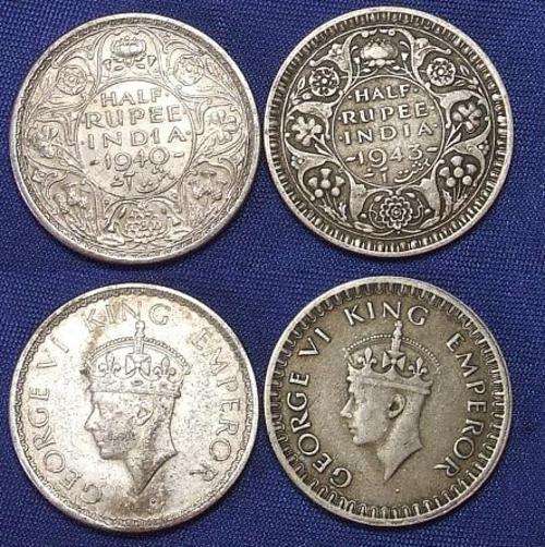 1940 AU & 1943 XF Half Rupee India SILVER