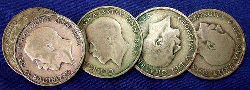 1920-1923 Group(5) of SILVER Half Crowns R1-00 Bid increment ! Cat Value R800
