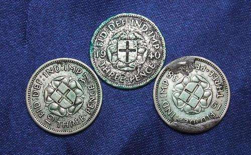 1937-1940 Group(3) of King George VI Silver 3 pences