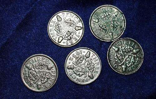 1931-1936 Group(5) of King George VI Silver 3 pences