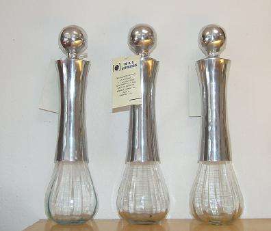 3 Glass decanters for Sherry and Port Metal tops and stoppers
