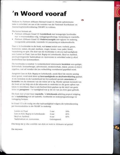 PLATINUM;AFRIKAANS HUISTAAL;LEERDERBOEK 12