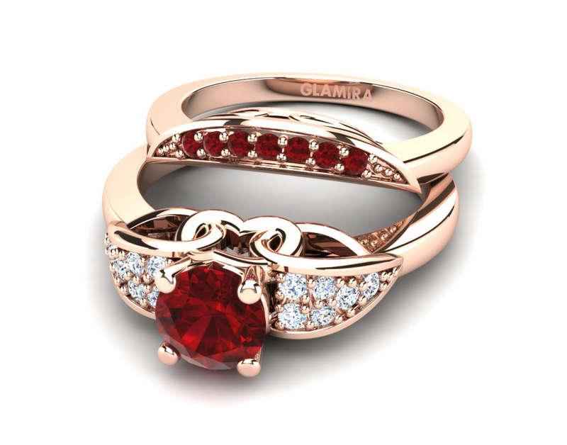 Glamira Bridal Set Courteous, 14k Yellow Gold, Ruby & White Sapphire