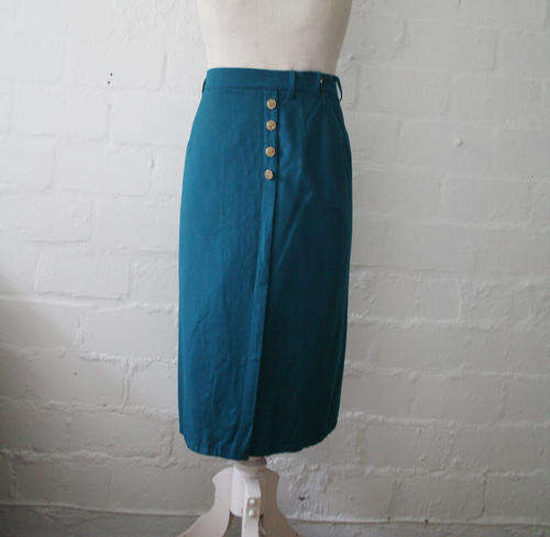 VINTAGE DARK GREEN PURE NEW WOOL HIGH-WAISTED SKIRT SIZE 12