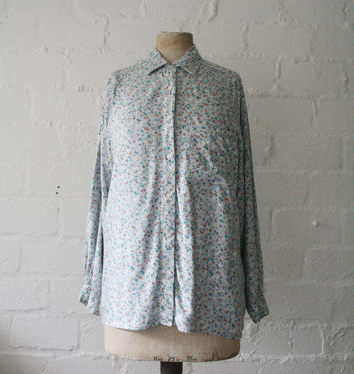 VINTAGE GREY FLORAL PATTERNED BLOUSE SHIRT SIZE XL