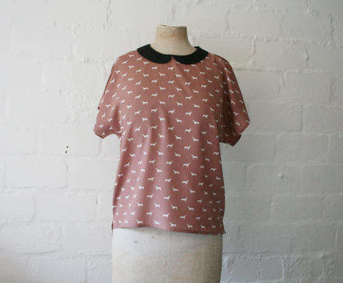 *ZARA* BLOUSE WITH PETER PAN COLLAR AND DOG PRINT SIZE L