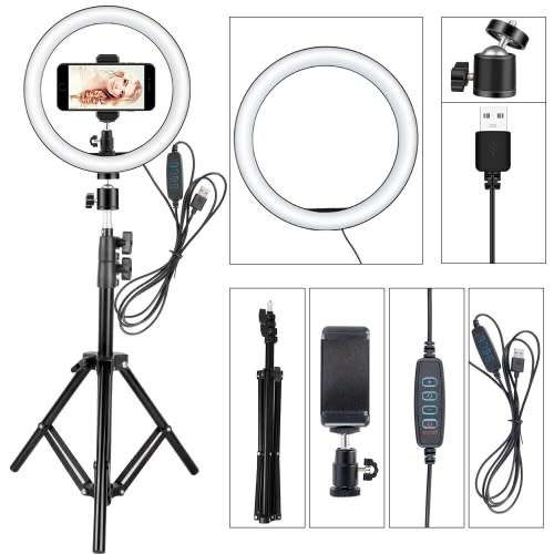 10 Inch LED Ring Light Dimmable Desktop Selfie Light Tripod Stand for YouTube Tiktok Video Live Stre