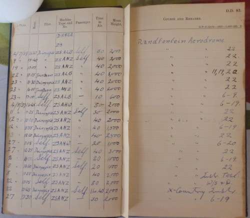 SAAF Pilots Flying Log Book 1939