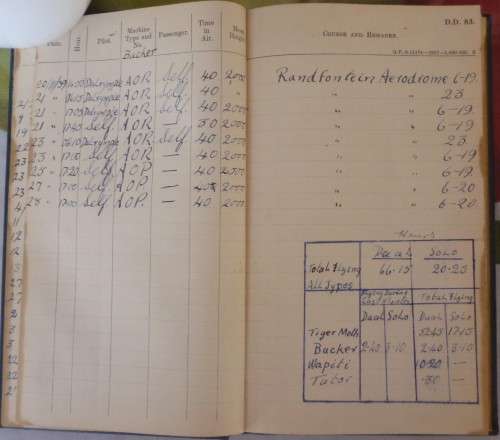 SAAF Pilots Flying Log Book 1939