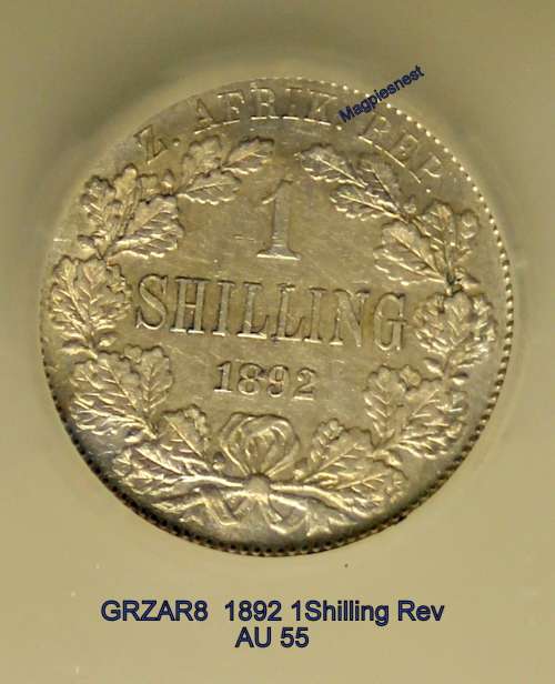 ZAR 1 shilling 1892 AU55 = EF+