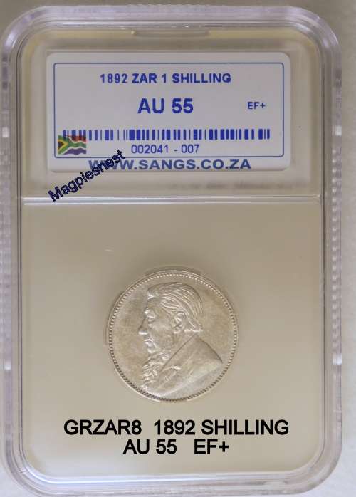 ZAR 1 shilling 1892 AU55 = EF+