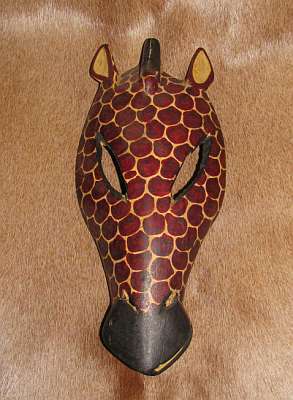 Wooden Hand Carved African Giraffe Mask