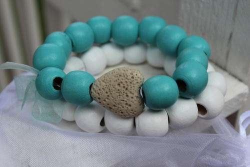 Coloured Wooden Beads Bracelets (Set 2) with Lava Heart