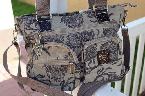Original Cotton Road - Cotton Handbag - Stone and Grey/Blue