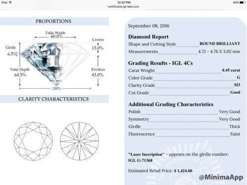 Retail Value**R 21,000**Certified 0.45 Carat G Color SI3 Round Brilliant Loose Diamond For Ring