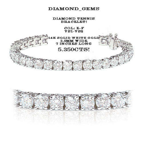 14K SOLID WHITE GOLD DIAMOND TENNIS BRACELET! 5.350CTS!! COLOUR: E-F / VS1-VS2 FULLY CERTIFIED!