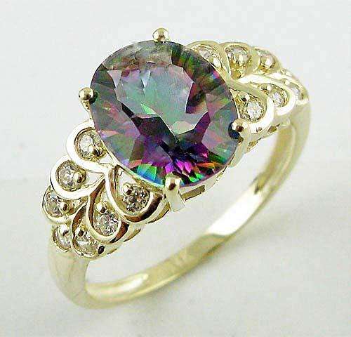14K SOLID YELLOW GOLD MYSTIC TOPAZ  AND DIAMOND  RING!! 3,740CTS!!