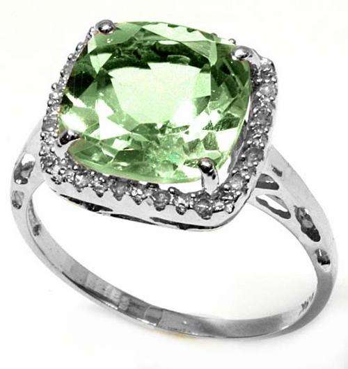 STUNNING 10K SOLID WHITE GOLD GREEN AMETHYST AND DIAMOND RING! 4.700CTS!!!