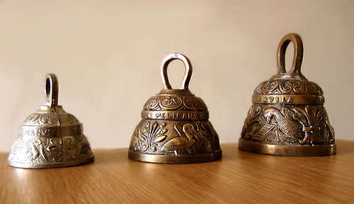 3 Victorian Ornate Peerage Solid Brass Sanctuary Church Bell Acnvs Pelicanvs Leo Aqvila, Patina, EUC