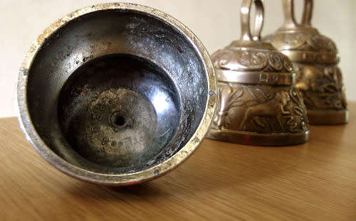 3 Victorian Ornate Peerage Solid Brass Sanctuary Church Bell Acnvs Pelicanvs Leo Aqvila, Patina, EUC