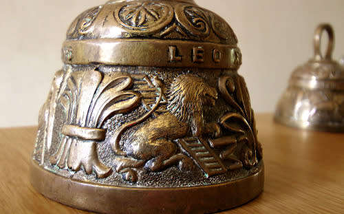 3 Victorian Ornate Peerage Solid Brass Sanctuary Church Bell Acnvs Pelicanvs Leo Aqvila, Patina, EUC