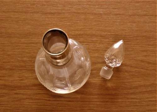 Art Deco Antique Sterling Silver and Crystal Scent Bottle London c1919 Hallmark EUC